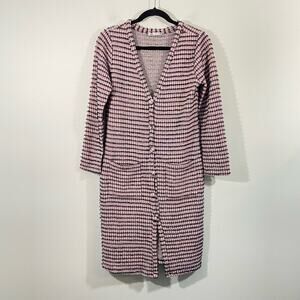 Zara Women's Pink & Black Textured Tweed V-neck Oversized Sweater Dress Size S